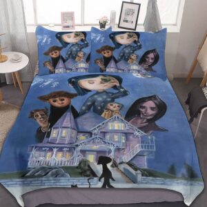 adjzepuo coraline ultra soft reversible breathable 3d printed bedding sets 3 piece 1 duvet cover + 2 pillowcase 90"x90"