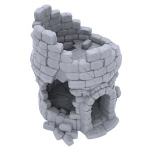 endertoys ruined town tower by makers anvil, 3d printed tabletop rpg scenery and wargame terrain for 28mm miniatures