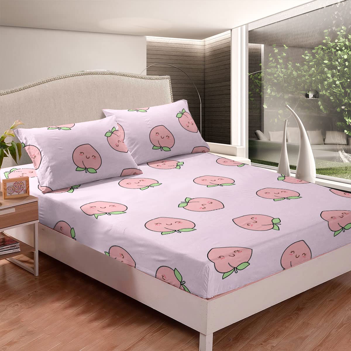 Erosebridal 7 Pieces Peach Bedding Set: Duvet Cover+Bed Sheets (Queen Size)