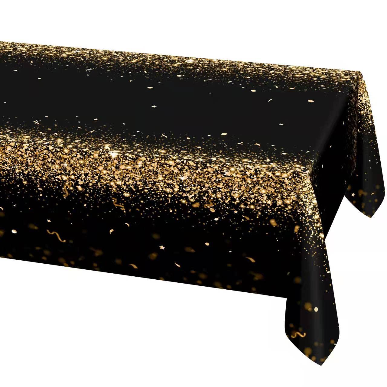 Decor365 9x5 ft Fabric Champagne Gold Tablecloth Black Gold Party Decoration GraduationTable Cover Birthday TableCloths Anniversary Celebration New Year Eve Promotion Party Decor