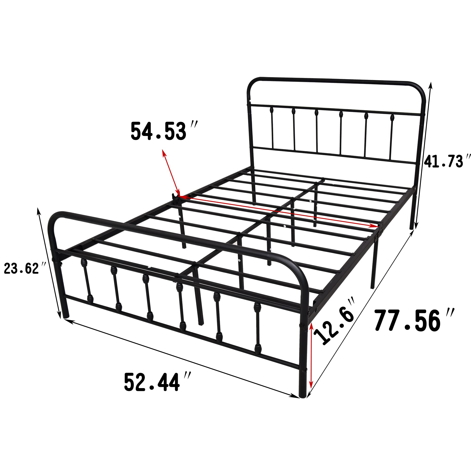 ARFARLY Metal Full Size Bed Frame with Headboard and Footboard, Platform Bed Under Storage No Box Spring, No-Noise, Mattress Foundation Easy Assembly(Black)