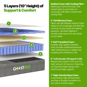 GhostBed 10" Short King RV Mattress - Cool Gel Memory Foam & Hybrid Coils, Low Profile, Medium Feel, Made in USA - Short King Mattress for RV Camper, RV King Size Mattresses