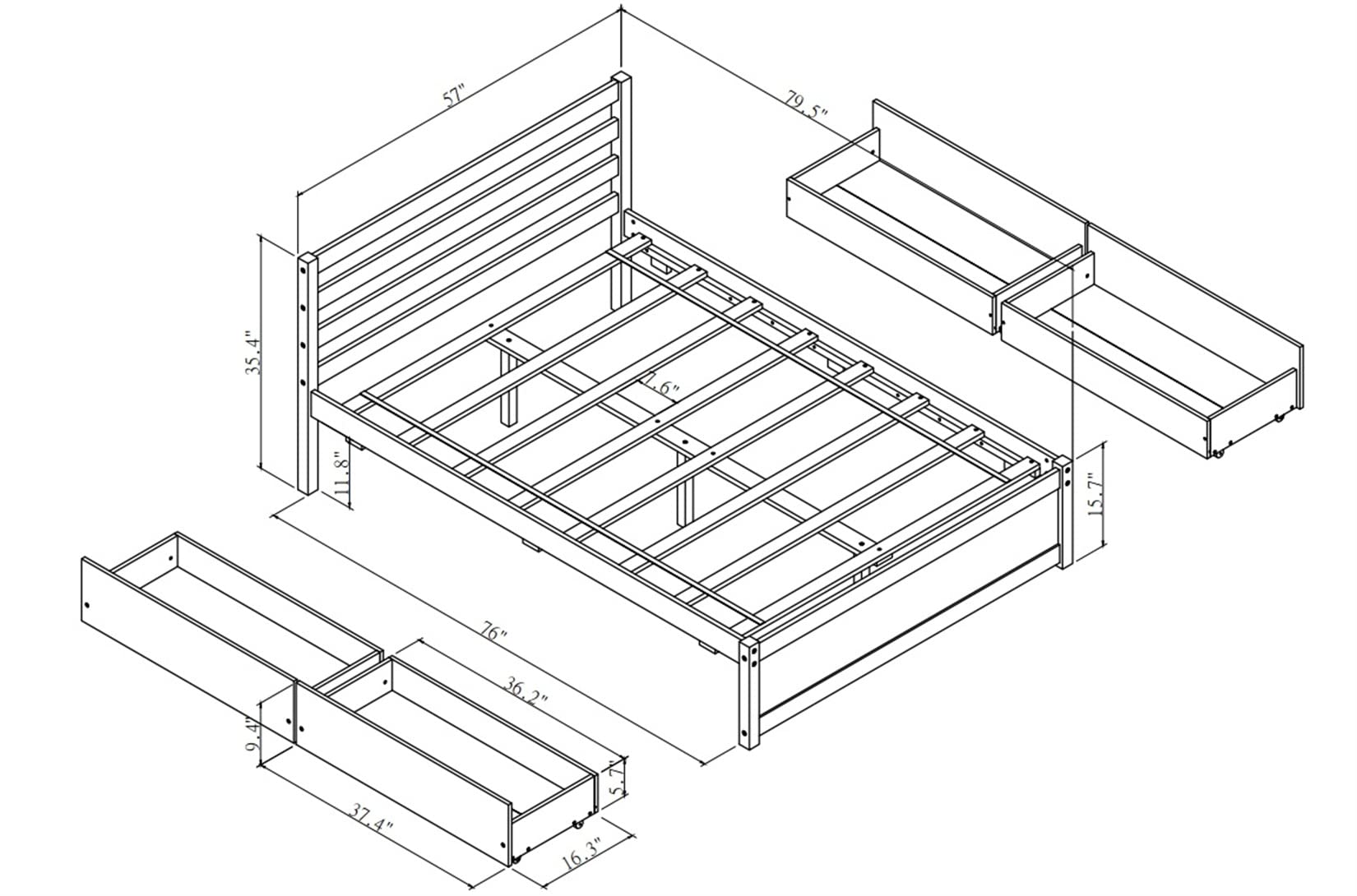 Bellemave Full Bed with 4 Drawers and Headboard Wood Platform Beds with Storage and Slat Support for Kids Boys Girls Teens, White