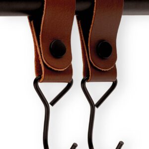 Brute Strength - Leather Straps with Hooks - Cognac - 2X - Full Grain Leather - Mommy Hook - Stroller Clip - Bag Hook - Leather Hooks - Leather s Hooks - Black s Hooks - Similar to S-Hooks