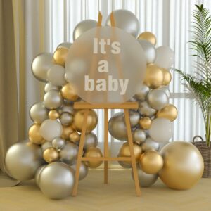 FEPITO 108 Pcs White and Gold Silver Balloon Garland Arch Kit 5 10 12 18 Inches Metallic Gold Silver White Balloons for Birthday Wedding Bridal Baby Shower Graduation Party Decorations