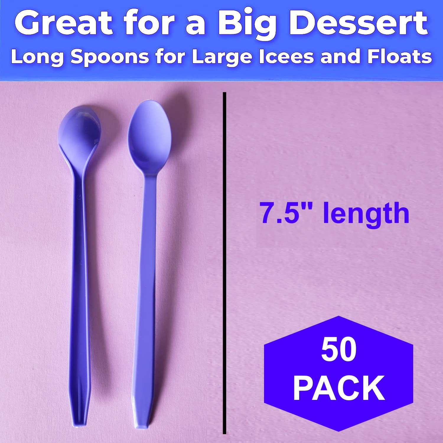 Gmark 50pc 7.5" Extra Long Plastic Purple Spoons, Ice Cream Spoons Dessert Spoons GM1119