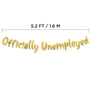 Officially Unemployed Graduation Party Gold Glitter Banner – Retirement Party Favors and Supplies