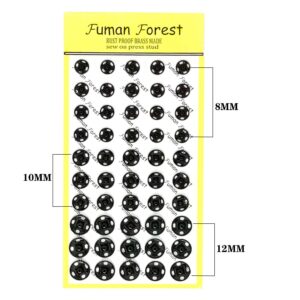 Fuman Forest 100 Sets Sew-on Snap Buttons Metal Snaps Fasteners Press Studs Buttons for Sewing, 8.5 mm,10 mm & 12mm,Black & Silver, (Fuman-034)