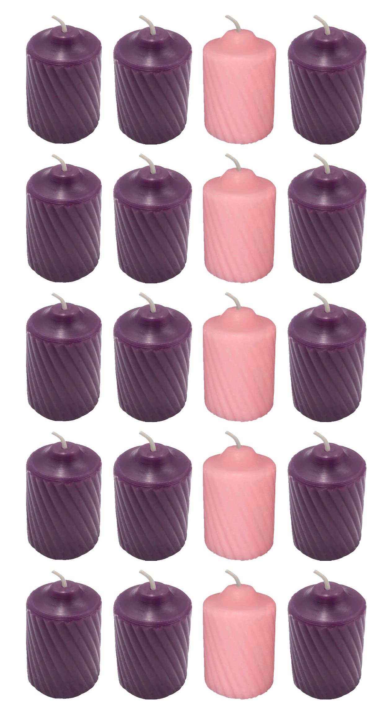 Christmas Advent Votive Candles 5 Sets of 4 Candles Lightly Scented 3 Purple &1 Pink Candle per Set with Sculpted Outer Finish