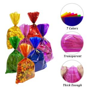 Yotelab Colored Cellophane Bags for Candy, Cookie, 6x9 Inches 100 Pcs Colorful Cellophane Treat Bags with Twist Ties