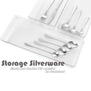 ihomecooker 3 Pack Clear Plastic Drawer Organizer Tray Cutlery Utensil Makeups Drawer Organizers 15" X 6"