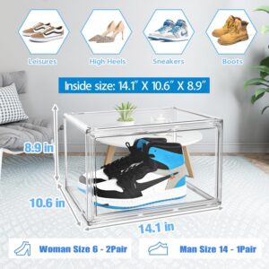 Acrylic Sneaker Shoe Display Case Transparent Sneaker Box Shoe Storage Boxes Clear Plastic Stackable Boot & Shoe Boxes Clear Shoe Organizer Containers with Lids, 1Pack Size 14