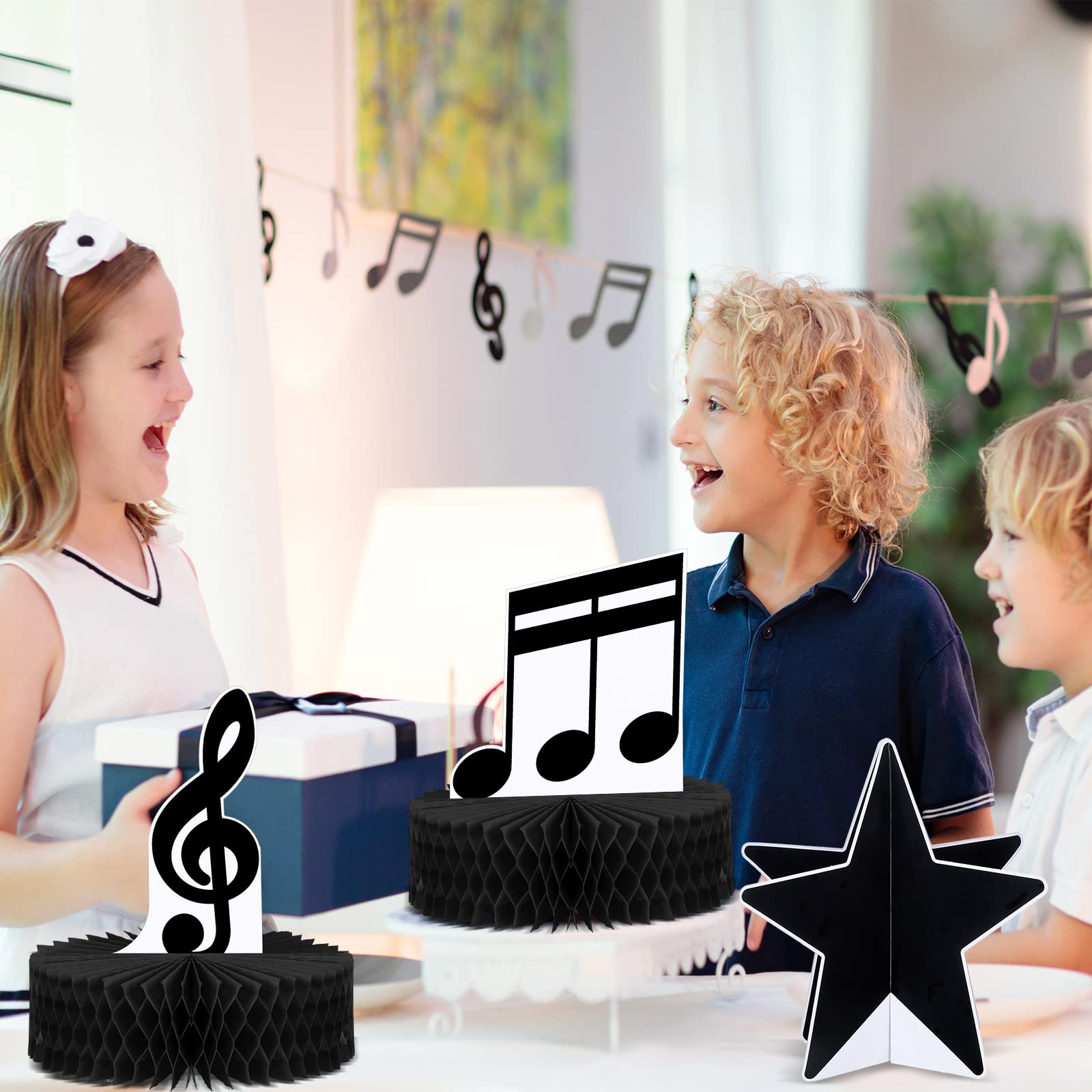 8 Pack Music Notes Honeycomb Centerpieces Musical Party Decorations Music Notes Silhouette Table Toppers Music Party Honeycomb Centerpieces Music Themed Party Decorations for Birthday Baby Shower