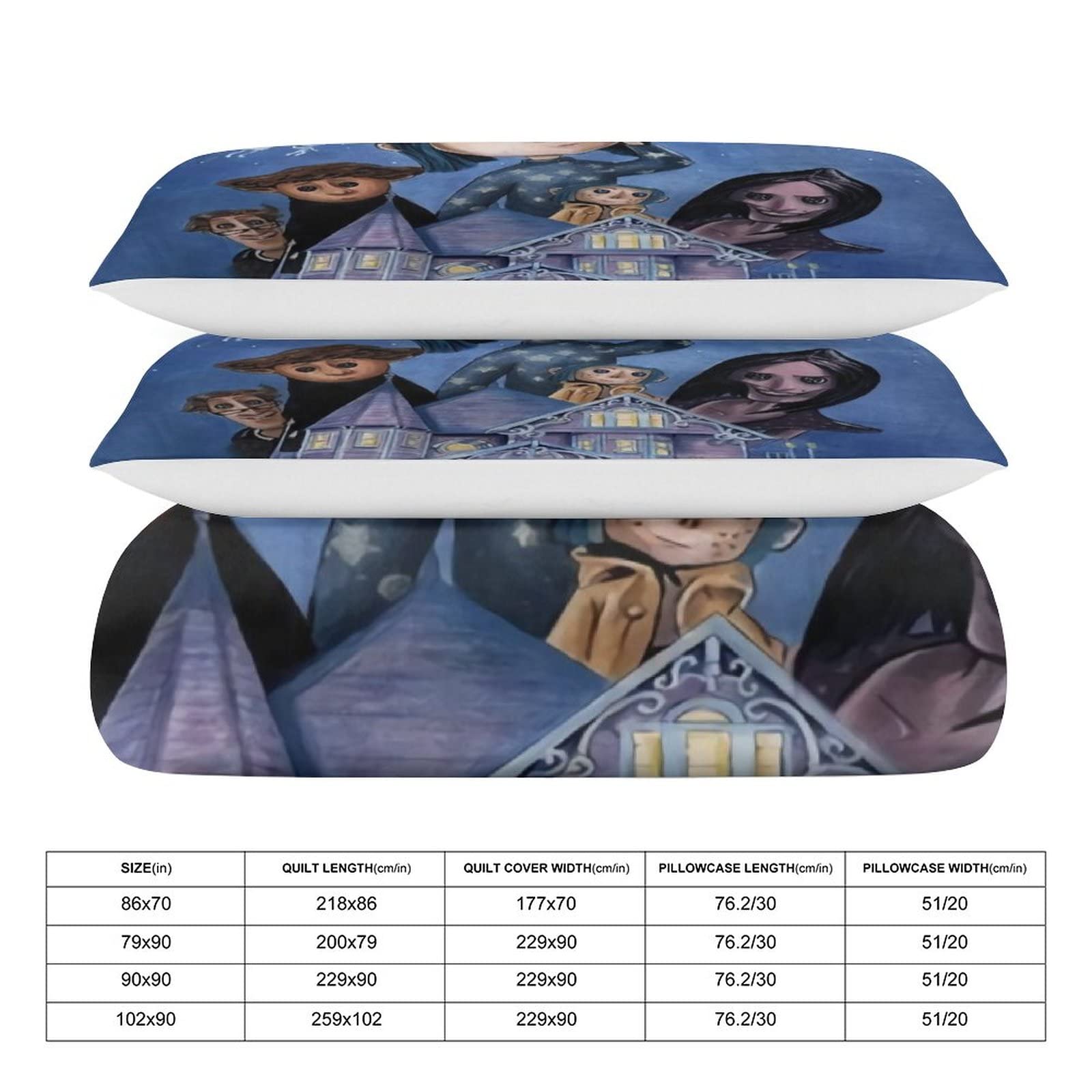 Adjzepuo Coraline Ultra Soft Reversible Breathable 3D Printed Bedding Sets 3 Piece 1 Duvet Cover + 2 Pillowcase 90"x90"