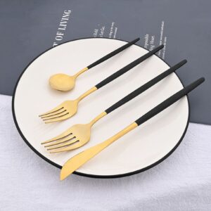 JANKNG 6Pcs Black Gold Dinner Forks 18/0 Stainless Steel Forks Set for Home Kitchen and Restaurant, Mirror Finished, Dishwasher Safe (8.46-Inch, SeT Of 6)