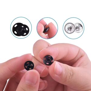 Fuman Forest 100 Sets Sew-on Snap Buttons Metal Snaps Fasteners Press Studs Buttons for Sewing, 8.5 mm,10 mm & 12mm,Black & Silver, (Fuman-034)