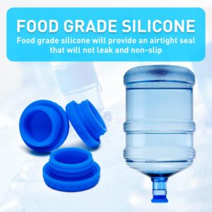 Water Jug Caps 5 Gallon Reusable Silicone - Strong Sealing no Spill Top Lid Cover 55mm Bottles for Outdoor & Kitchen - Pack by 4