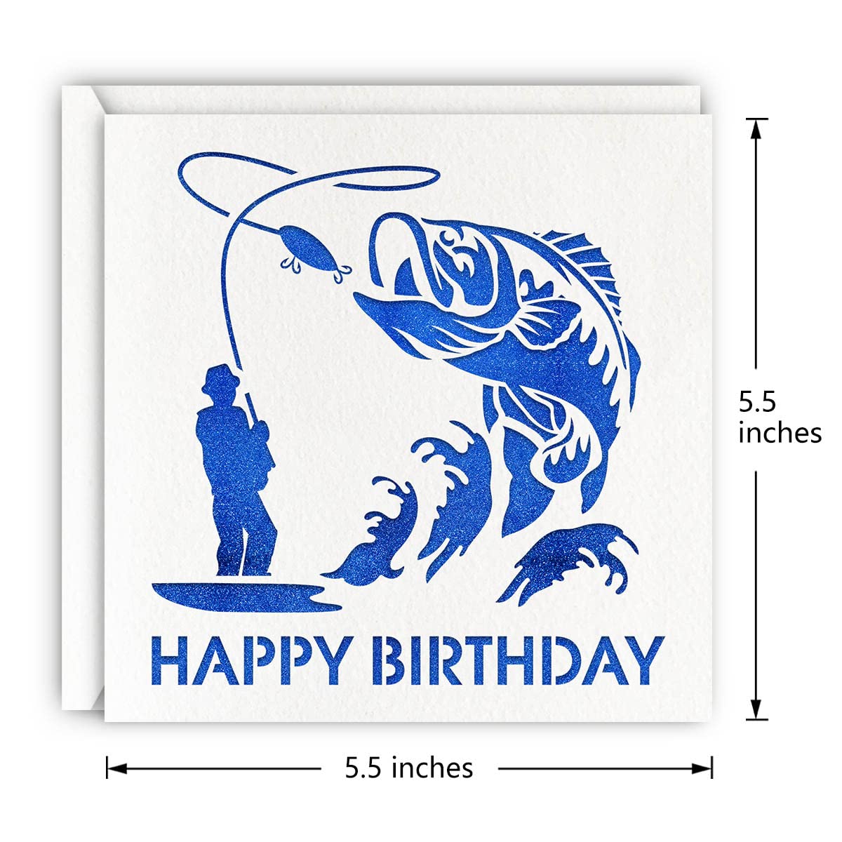 MAGJUCHE Blue Fishing Birthday Card, Glitter Laser Cut Cooking Greeting Card For Men, Father, Grandfather