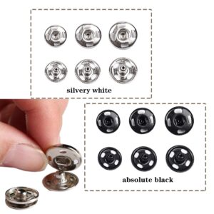 Fuman Forest 100 Sets Sew-on Snap Buttons Metal Snaps Fasteners Press Studs Buttons for Sewing, 8.5 mm,10 mm & 12mm,Black & Silver, (Fuman-034)