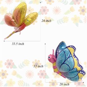 MASCARE Dragonfly Butterfly Foil Balloons 33 Inch Cute Flying Insect Balloons Fairy Jungle Theme Party Decor Balloons for Baby Shower Child Birthday Party Supplies (Pack of 4)