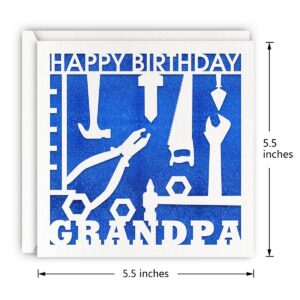 MAGJUCHE Grandpa Tools Birthday Card, Blue Glitter Laser Cut Greeting Card For Grandfather