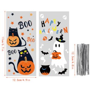 STEFORD 120PCS Halloween Cellophane Treat bags,Halloween Clear Cellophane Trick or Treat Candy Gift Cookie Bags with Twists for Halloween Party Favors Supplies