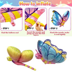 MASCARE Dragonfly Butterfly Foil Balloons 33 Inch Cute Flying Insect Balloons Fairy Jungle Theme Party Decor Balloons for Baby Shower Child Birthday Party Supplies (Pack of 4)