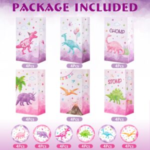 WERNNSAI Watercolor Dinosaur Goodie Bags - 24 PCS Dinosaur Party Supplies for Girls Kids Baby Shower Birthday Gift Bags Dino Theme Party Favors Candy Treat Bags with Stickers