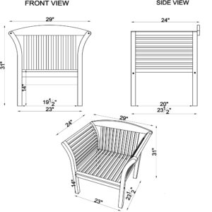 Stamford Eucalyptus Wood Outdoor Chair with Cushions, Durable Weather-Resistant Armrests & Plush Cushions for Garden, Patio & Porch 29 in. W x 24 in. D x 31 in. H