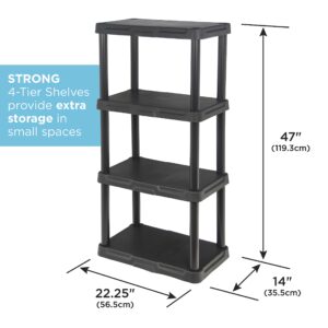 BLACK+DECKER, 4-Tier Light Duty Storage Shelf, 50 lbs/Shelf (47”H x 22.1”W x 14.3”D), Plastic Shelving Unit [2 Pack]