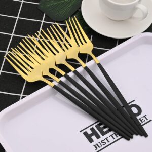 JANKNG 6Pcs Black Gold Dinner Forks 18/0 Stainless Steel Forks Set for Home Kitchen and Restaurant, Mirror Finished, Dishwasher Safe (8.46-Inch, SeT Of 6)