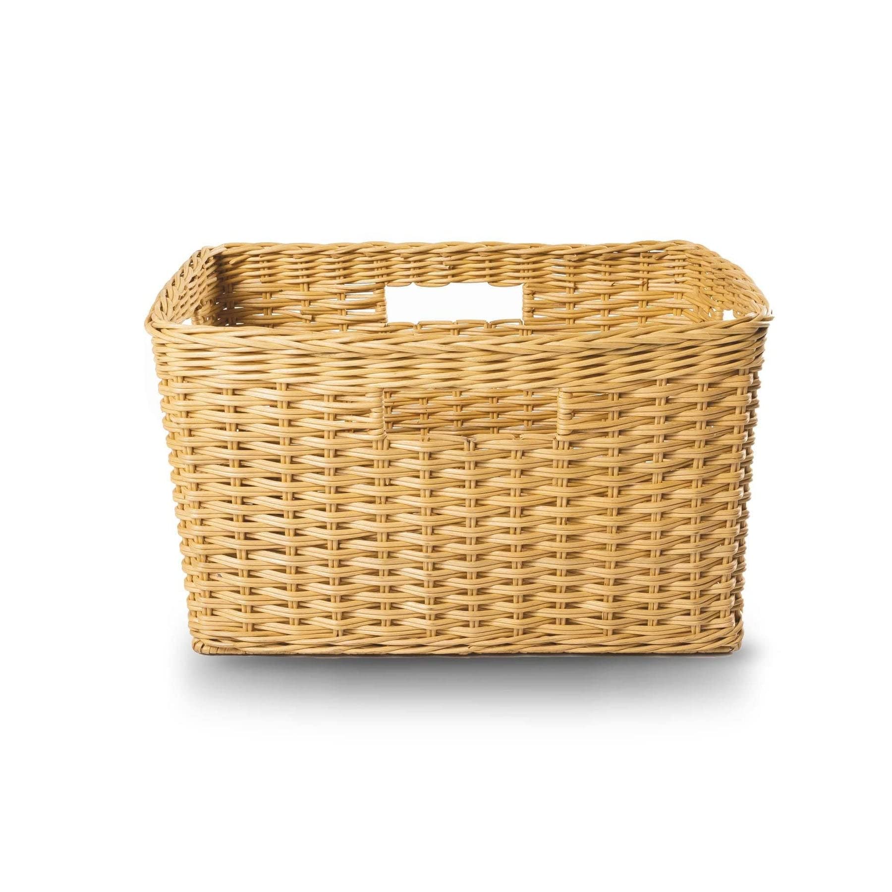 The Basket Lady Tall Rectangular Wicker Storage Basket, Medium, 20 in L x 13 in W x 11 in H, Sandstone