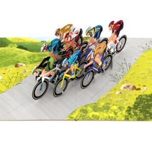 Liif Bicycle Racing Cycling 3D Greeting Pop Up Fathers Day Card, Birthday Card for Him, Men, Dad, Cyclist, Competitive Bicycler, Sara Miller, Retirement Card | With Message Note | Size 8 x 6 Inch