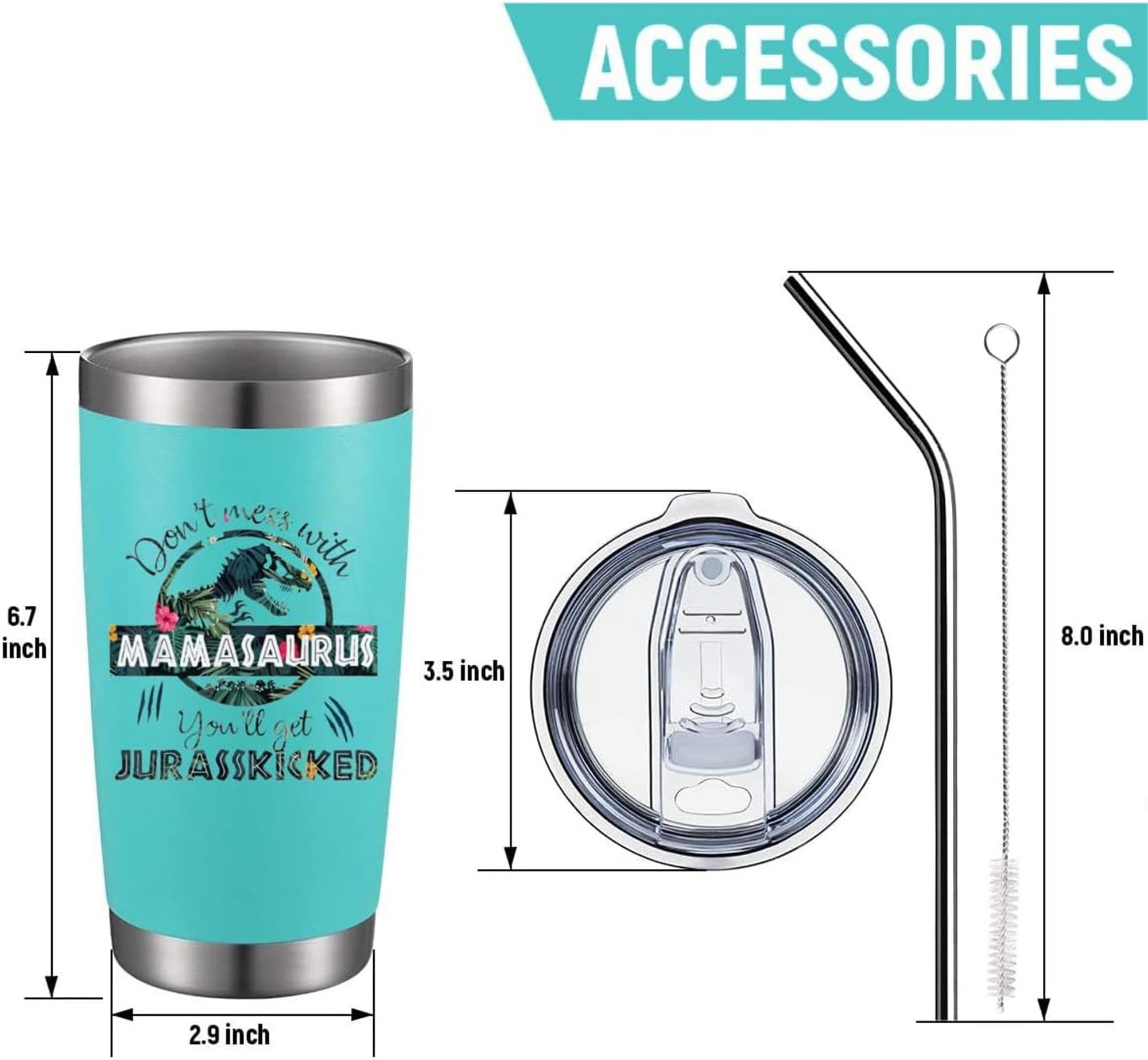 ATHAND Mamasaurus Cup,Tumbler,Mama Water Bottle,Gifts for Mom from Daughter Son Husband- 20 OZ Insulated Tumbler Cups with Lid Straw - Mom Birthday Gifts,Gifts for Best Mom Ever from Daughter Son