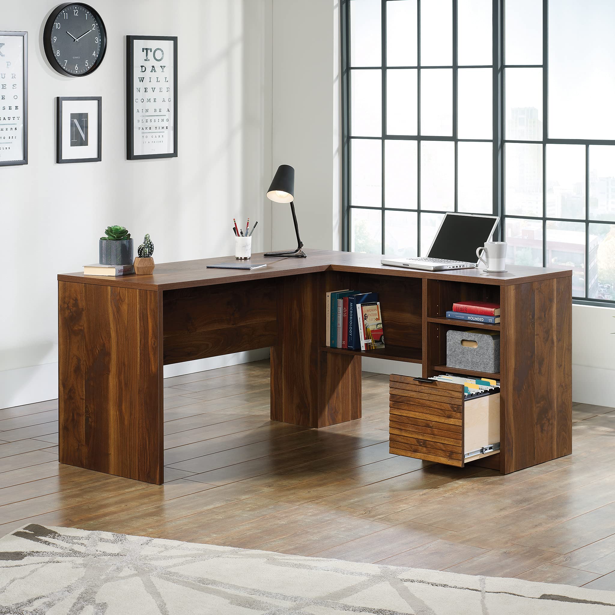 Sauder Harvey Park L-Shaped Home Office Desk, L: 59.06" x W: 59.06" x H: 30.0", Pacific Maple Finish