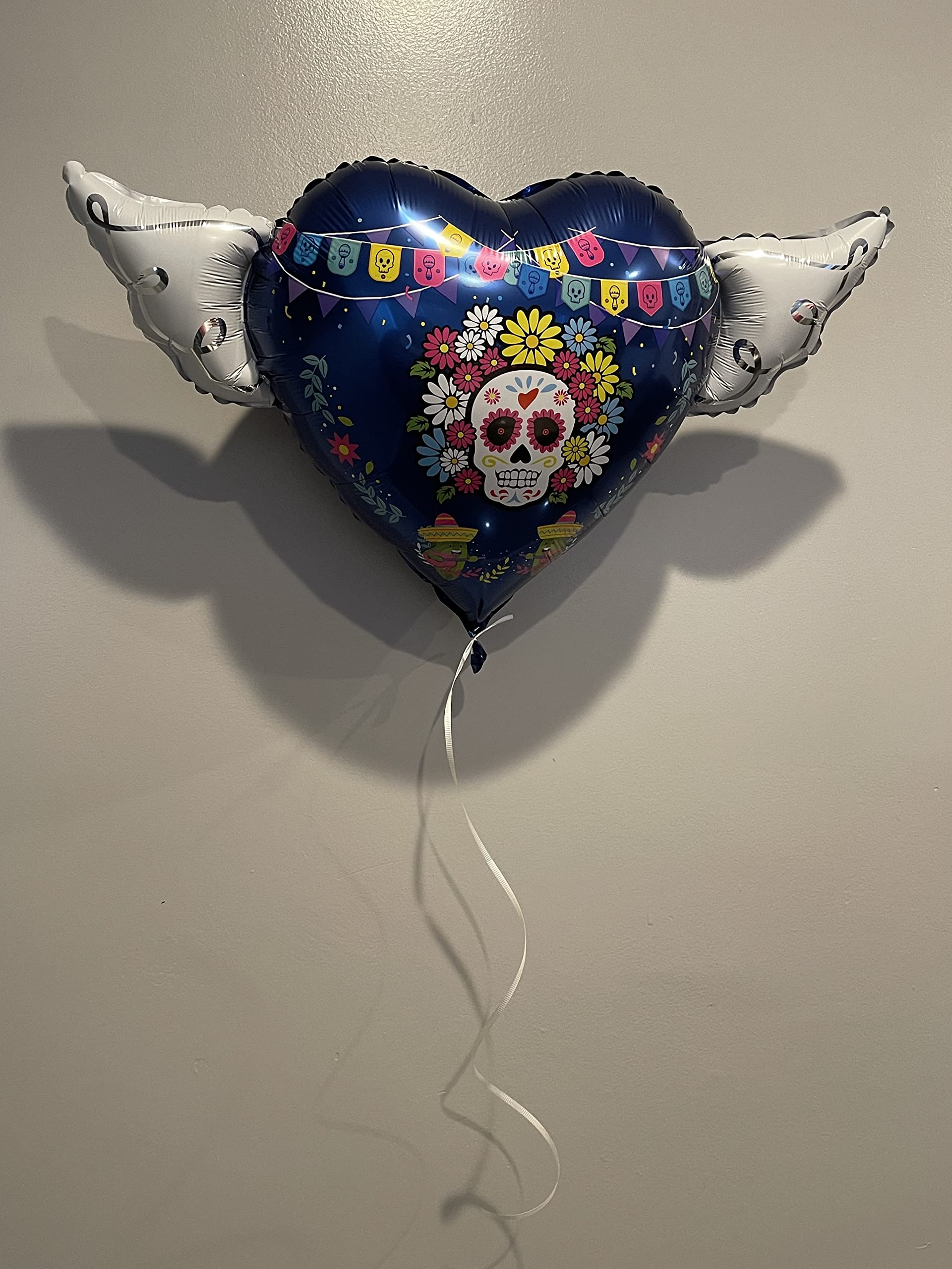 Halloween Day of the Dead Día de los Muertos Heavenly Balloons heart shaped with angel wings (Dark Blue)