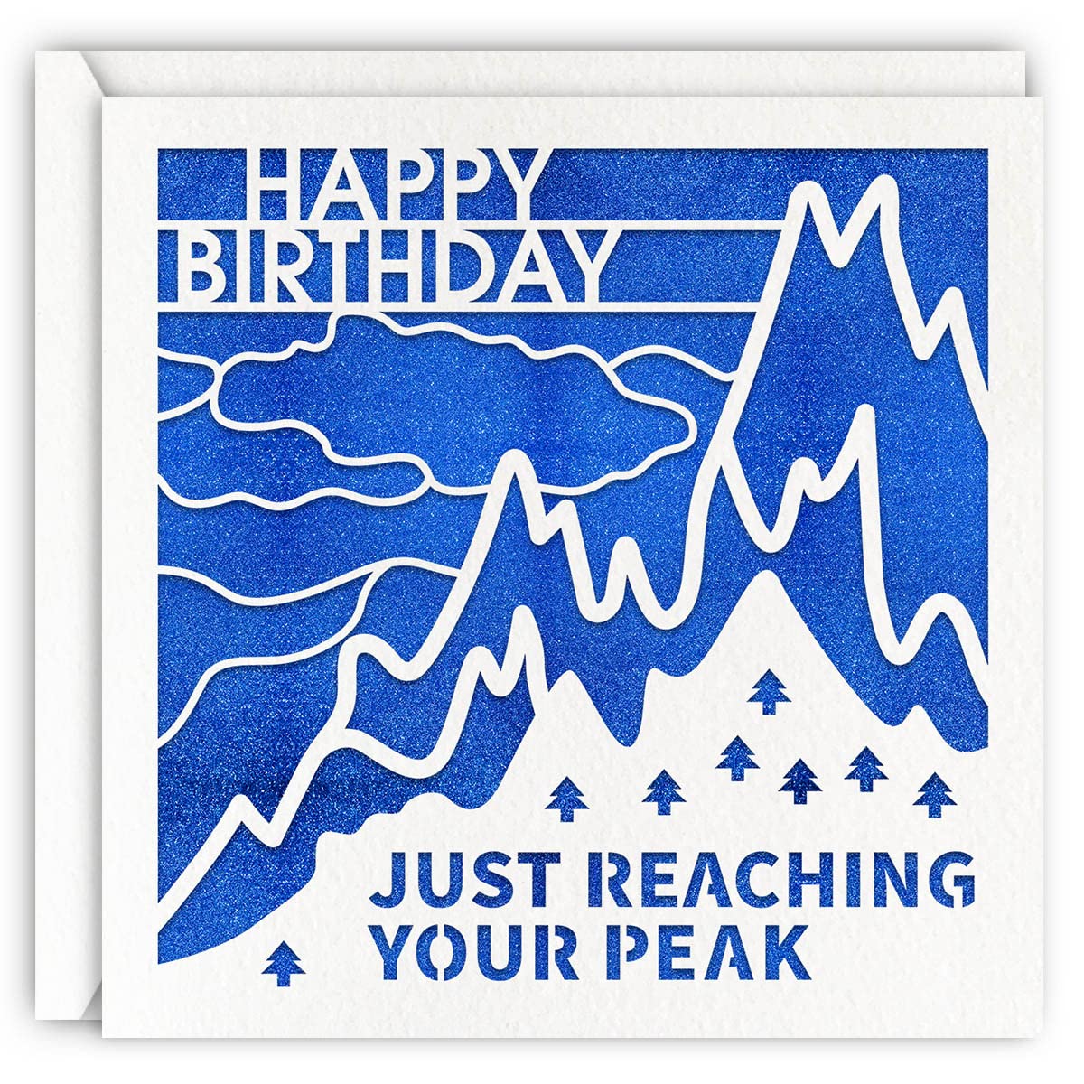 MAGJUCHE Mountain Birthday Card, Blue Glitter Laser Cut Rock Climbing Greeting Card For Men, Women