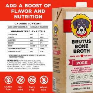 Brutus Bone Broth for Dogs | All Natural | Made in USA | Glucosamine & Chondroitin for Healthy Joints | Human Grade Ingredients | Hydrating Dog Food Topper, Gravy & Treat (Pork, 2-Pack)