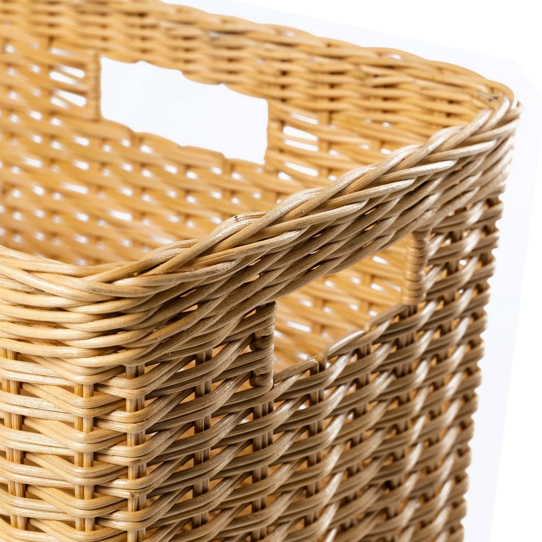 The Basket Lady Tall Rectangular Wicker Storage Basket, Medium, 20 in L x 13 in W x 11 in H, Sandstone