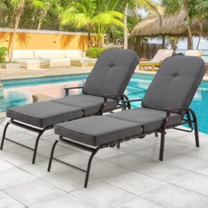 U-MAX Adjustable Outdoor Chaise Lounge Chair Patio Lounge Chair Recliner Furniture with Armrest and Cushion for Deck, Poolside, Backyard （Grey）