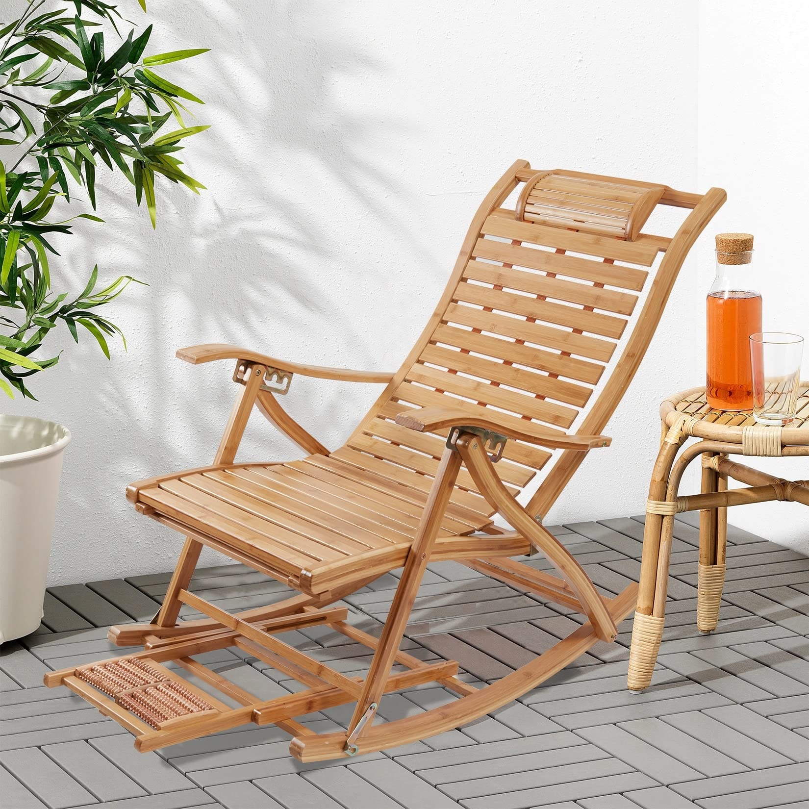 Unknown1 Bamboo Rocking Chairs Sun Lounger Recliners Outdoor Brown Classic Wood Reclining