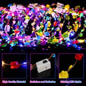 40 Pieces LED Flower Crown Light up Headband LED Hair Garlands Glow in The Dark Flower Crown LED Hair Wreath for Women Girls Brides Wedding Birthday Holiday Beach Party Hair Accessories