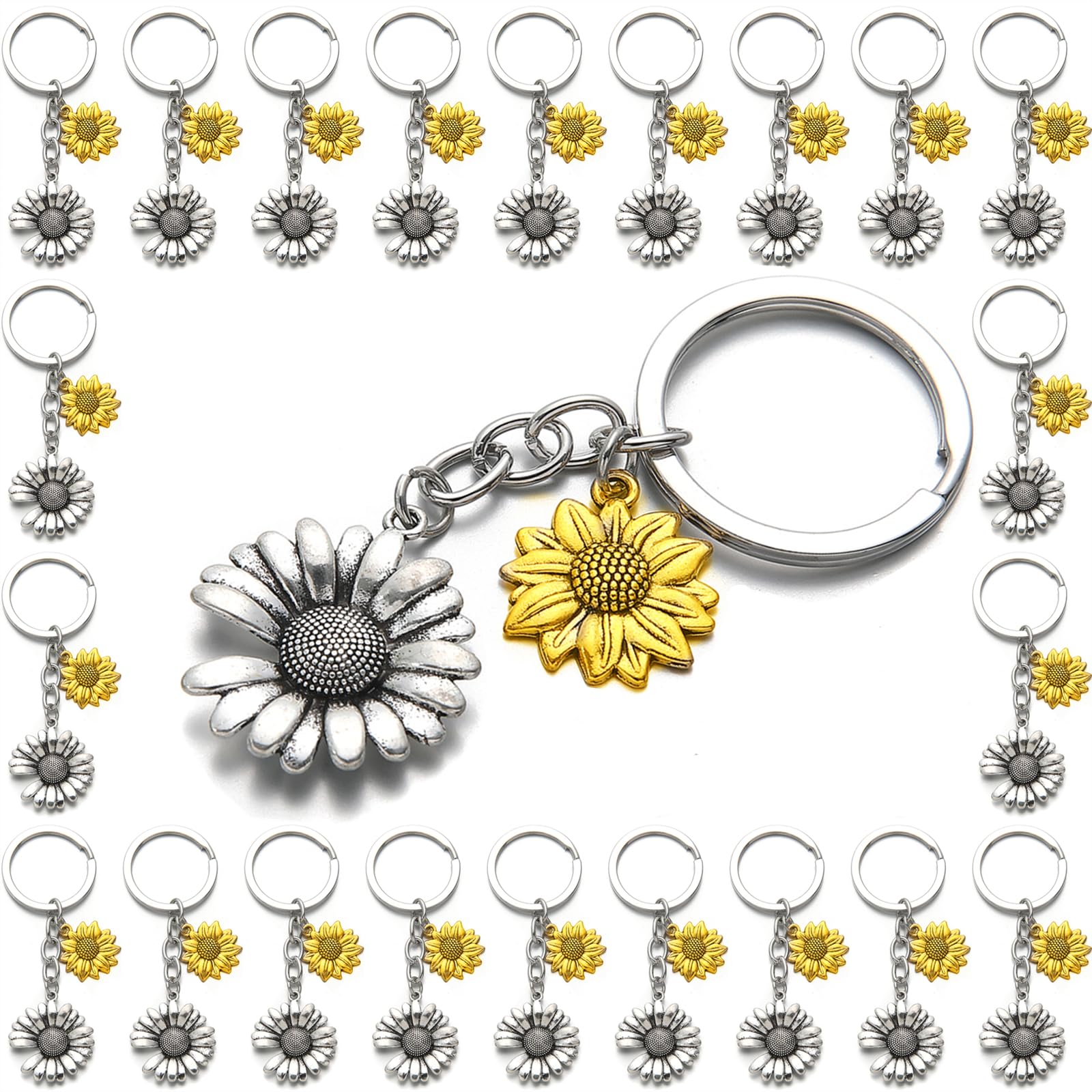 PHAETON 20PCS Sunflower Keychain Sunflower Key Ring Flower Keychain For Birthday Summer Party Wedding School Reward Sunflower Party Favor Bridesmaids Gift