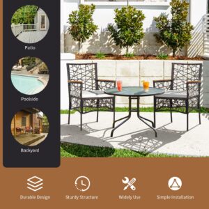 Tangkula Set of 4 Outdoor Dining Chairs, Patiojoy All-Weather PE Wicker Patio Bistro Chairs with Acacia Wood Armrests and Soft Cushions, Outdoor Armchairs for Porch, Garden, Poolside and Backyard