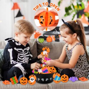 48 Halloween Toys Pack with Pumpkin Box, Halloween Party Favors Gifts for Kids, Halloween Goodie Bag Stuffers with Bubble Push it Keychain, Halloween Prizes Treats Non Candy School Classroom Favors