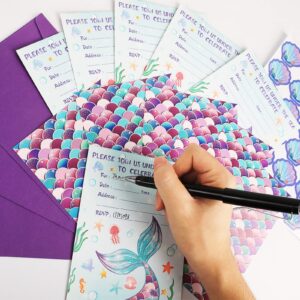 30 Pack Mermaid Birthday Invitation Mermaid Party Invitation Cards, 30 Mermaid Sticker Labels with 30 Envelopes Under the Sea Party Decorations Supplies for Kids Girls Baby Shower Ocean Birthday Party