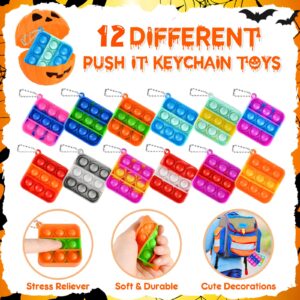 48 Halloween Toys Pack with Pumpkin Box, Halloween Party Favors Gifts for Kids, Halloween Goodie Bag Stuffers with Bubble Push it Keychain, Halloween Prizes Treats Non Candy School Classroom Favors