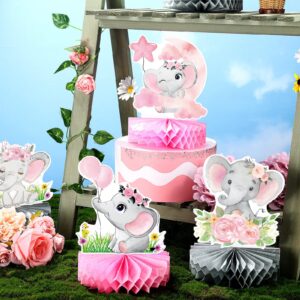 Tudomro 12 Pcs Pink Elephant Honeycomb Centerpieces Baby Shower Table Decorations Elephant Theme Party Centerpieces for Birthday Shower Wedding Party Supplies