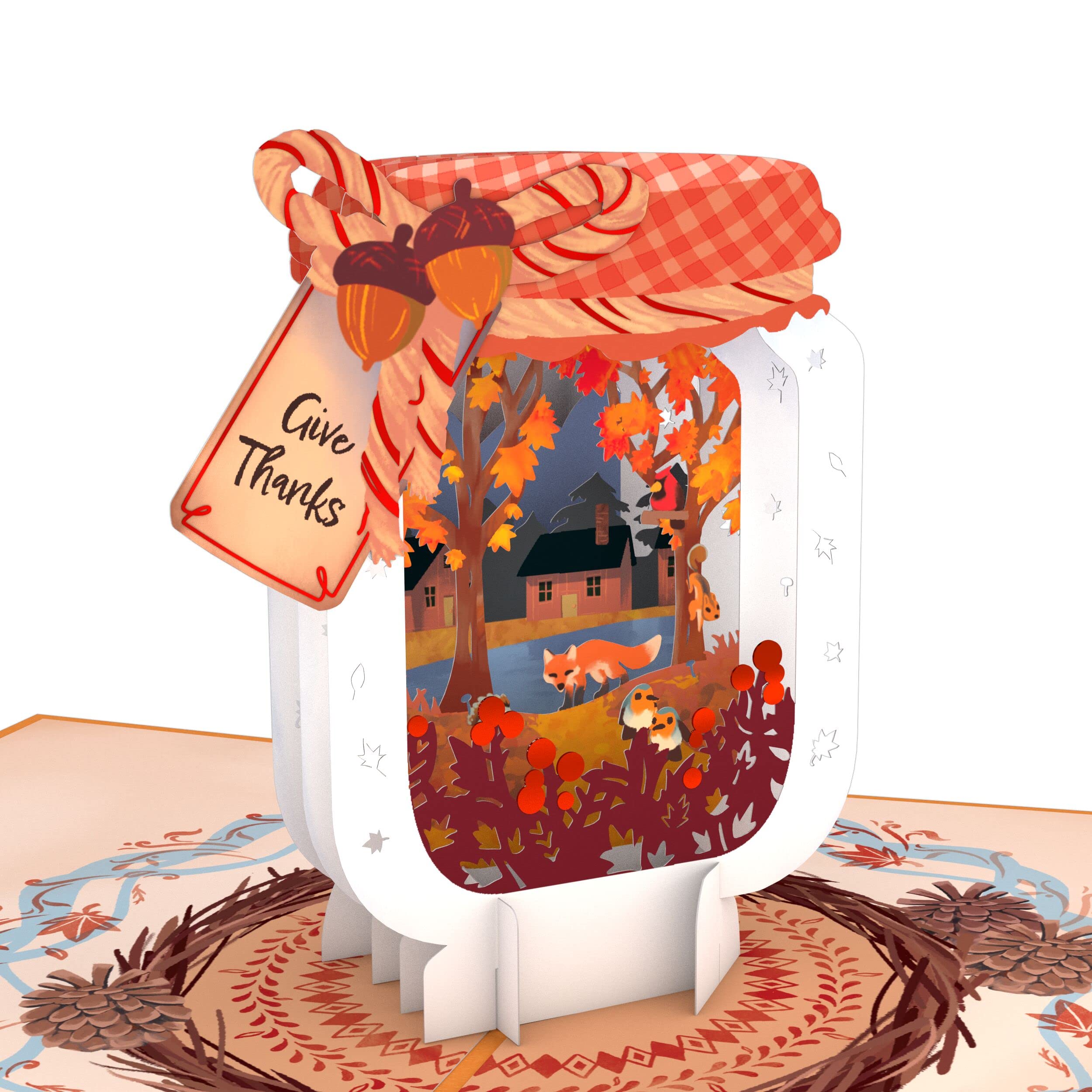 Lovepop Thanksgiving Pop-Up Card for Her and Him - 3D Holiday Greeting for Boys, Girls, Men, Women - Give Thanks Jar 5" x 7" Fox - Blank Note Card & Envelope Included