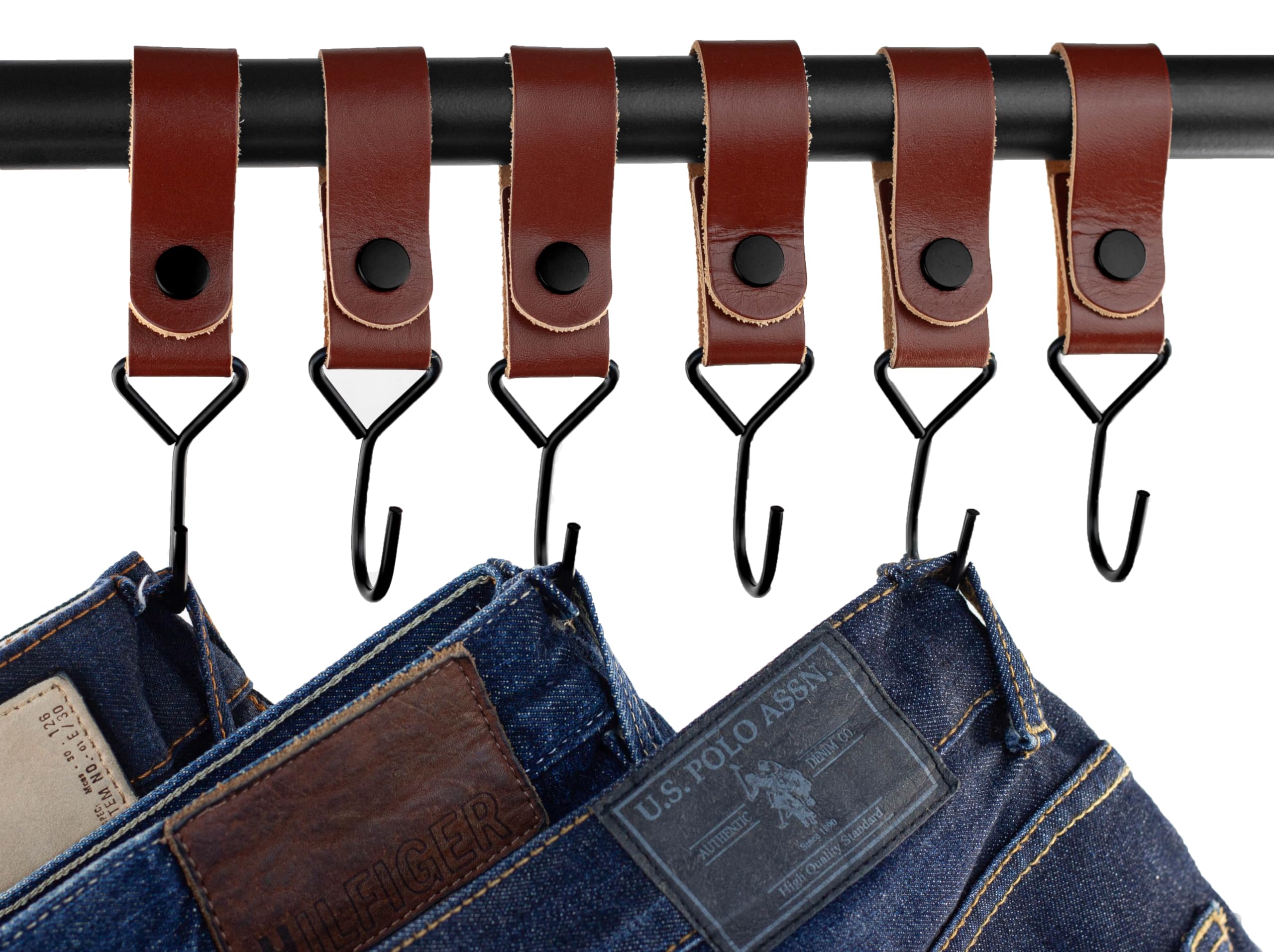 Brute Strength - Leather Straps with Hooks - Cognac - 2X - Full Grain Leather - Mommy Hook - Stroller Clip - Bag Hook - Leather Hooks - Leather s Hooks - Black s Hooks - Similar to S-Hooks